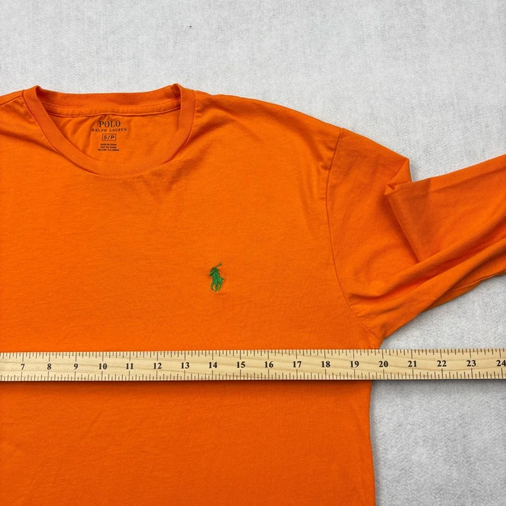 Polo Ralph Lauren Mens Orange Long Sleeve T-Shirt Cotton Pony Logo Small S/P